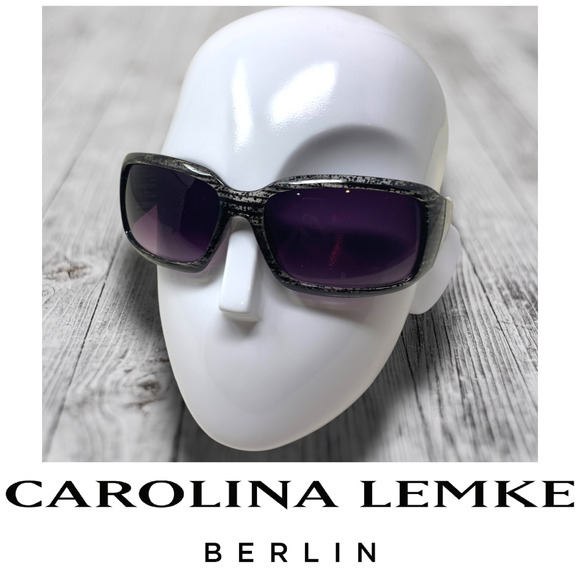 NEW Carolina Lemke Black Clear Spatter Acrylic Square Wrap Sunglasses CL1030 NWT - Picture 1 of 8